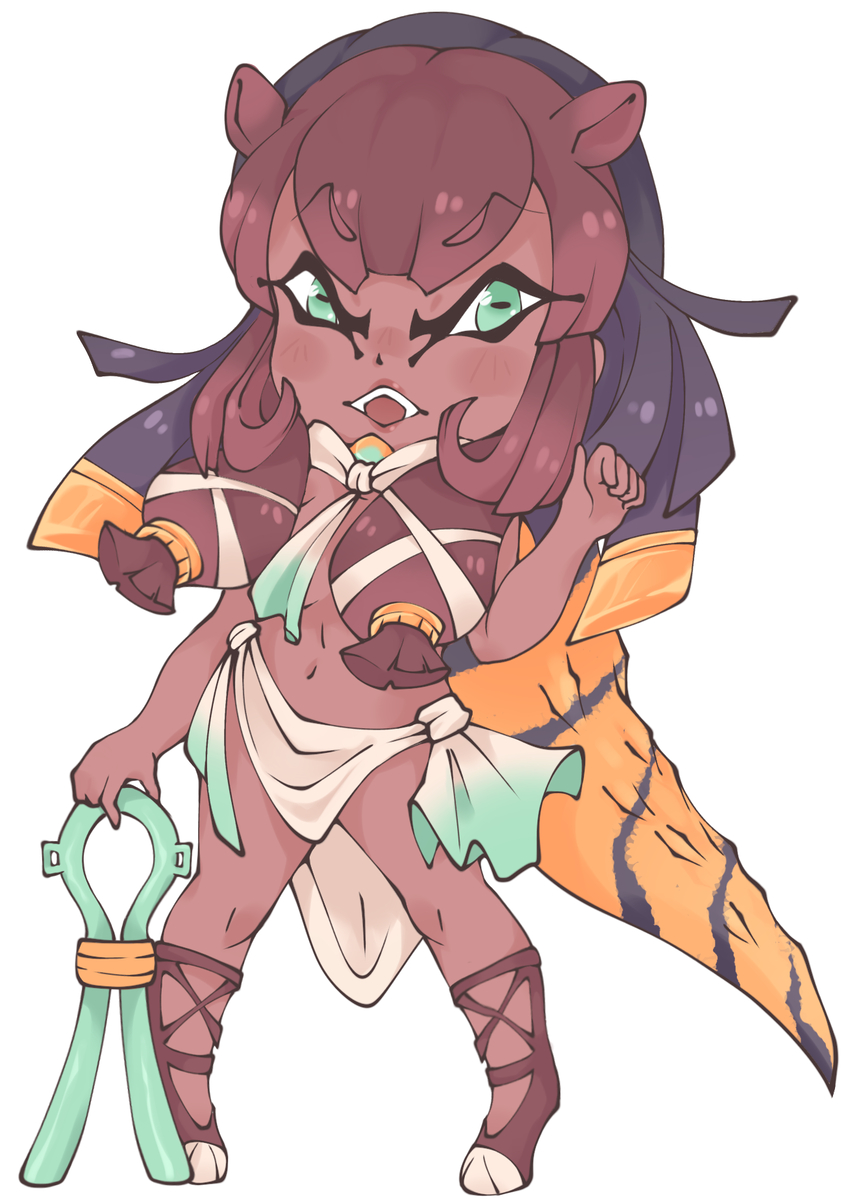 1girl, animal_ears, black_hair, brown_hair, brown_lips, chibi, chibi_only, crocodilian_tail