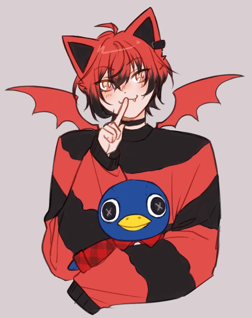 1boy, :3, alternate_costume, animal_crossing, animal_ears, bat_wings, black_choker, cat_boy