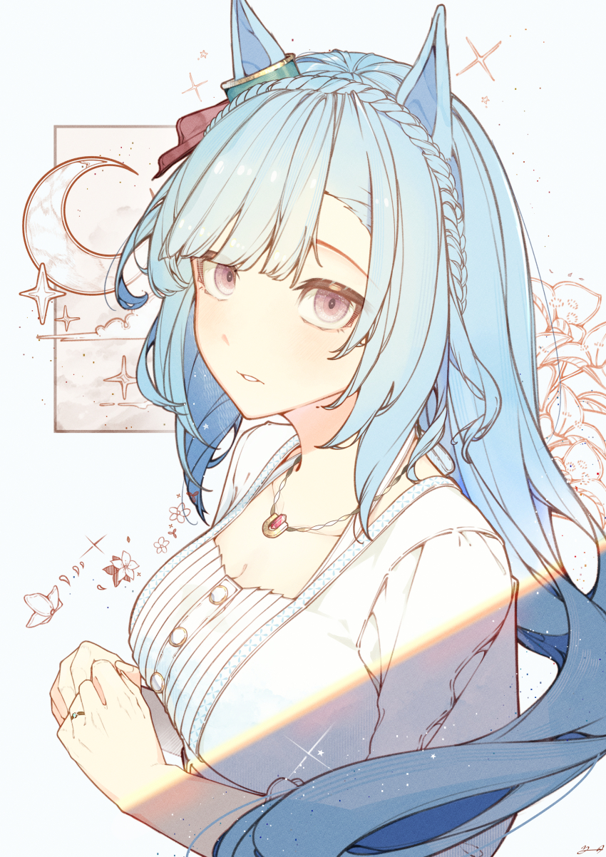 1girl, absurdres, blue_hair, blunt_bangs, braid, breasts, cleavage, collarbone