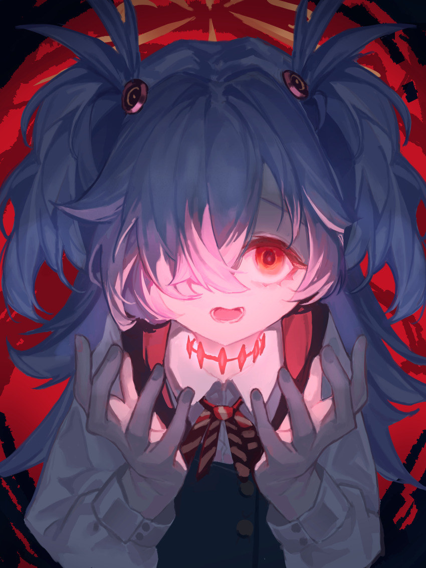 1girl, absurdres, blue_archive, brown_halo, commentary, dress, ggangtong, grey_hair