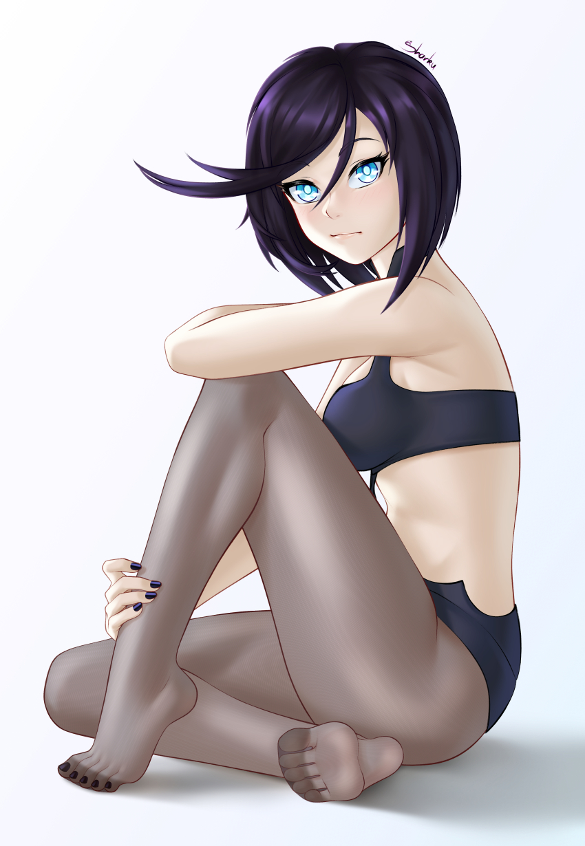 1girl, absurdres, black_hair, blue_eyes, feet, girls'_frontline, highres, intruder_(girls'_frontline)