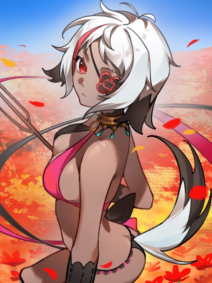 1girl, arakiya_(re:zero), ass, bare_shoulders, black_hair, black_panties, breasts, butt_crack