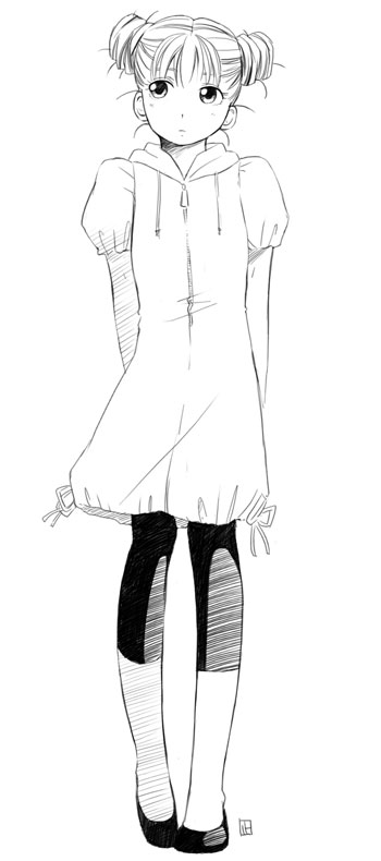 1girl, archived_source, arms_behind_back, bad_link, black_leggings, black_shoes, blush, character_request