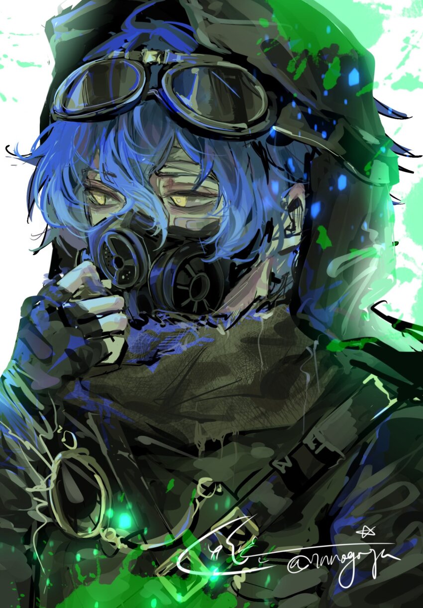 1girl, alternate_costume, alternate_universe, artist_name, black_cloak, black_gloves, black_mask, blue_eyes