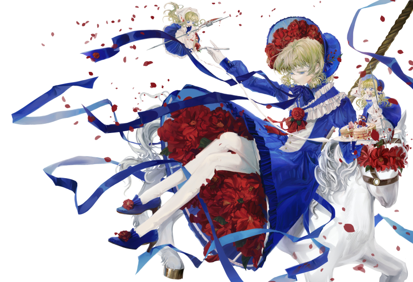 1girl, absurdres, alice_margatroid, alternate_costume, blonde_hair, blue_bonnet, blue_bow, blue_bowtie