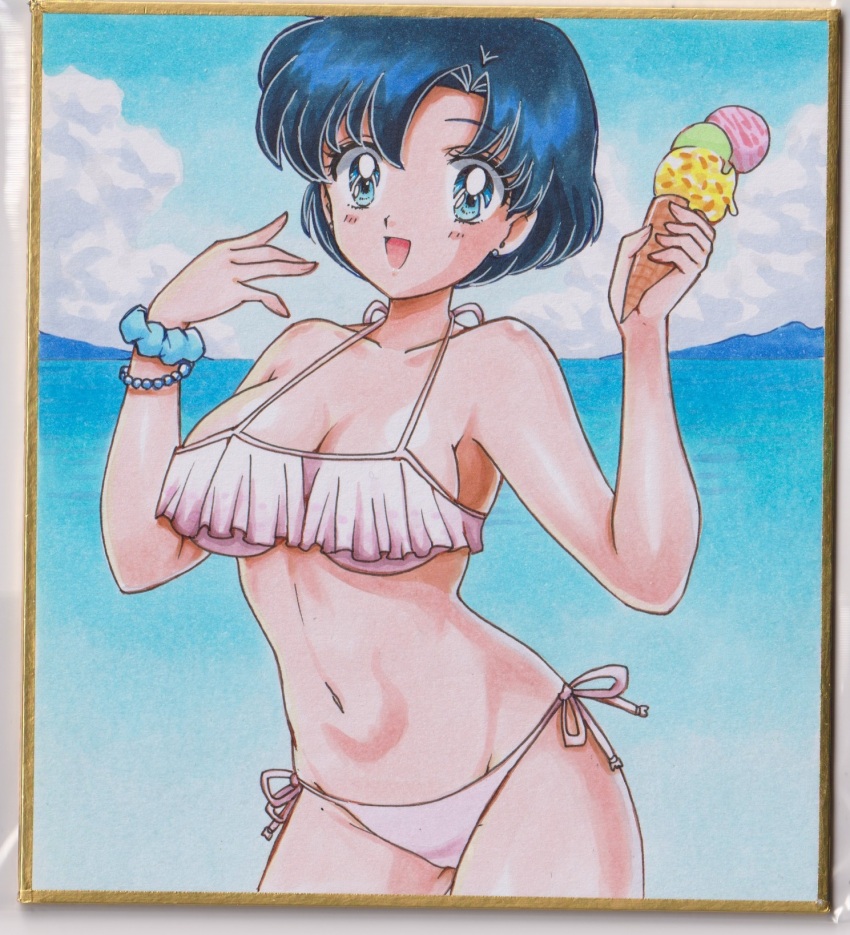 1girl, bead_bracelet, beads, bikini, bishoujo_senshi_sailor_moon, blue_eyes, blue_hair, bracelet