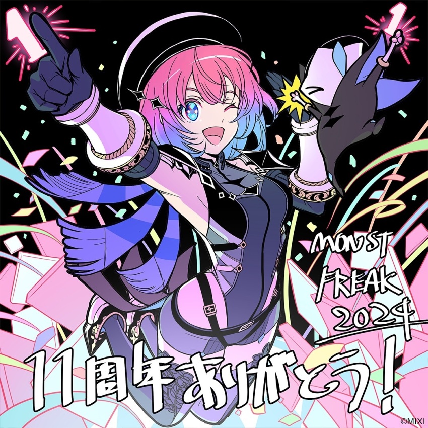 1girl, armpits, black_shorts, blue_eyes, blue_hair, breasts, gloves, half-closed_eye