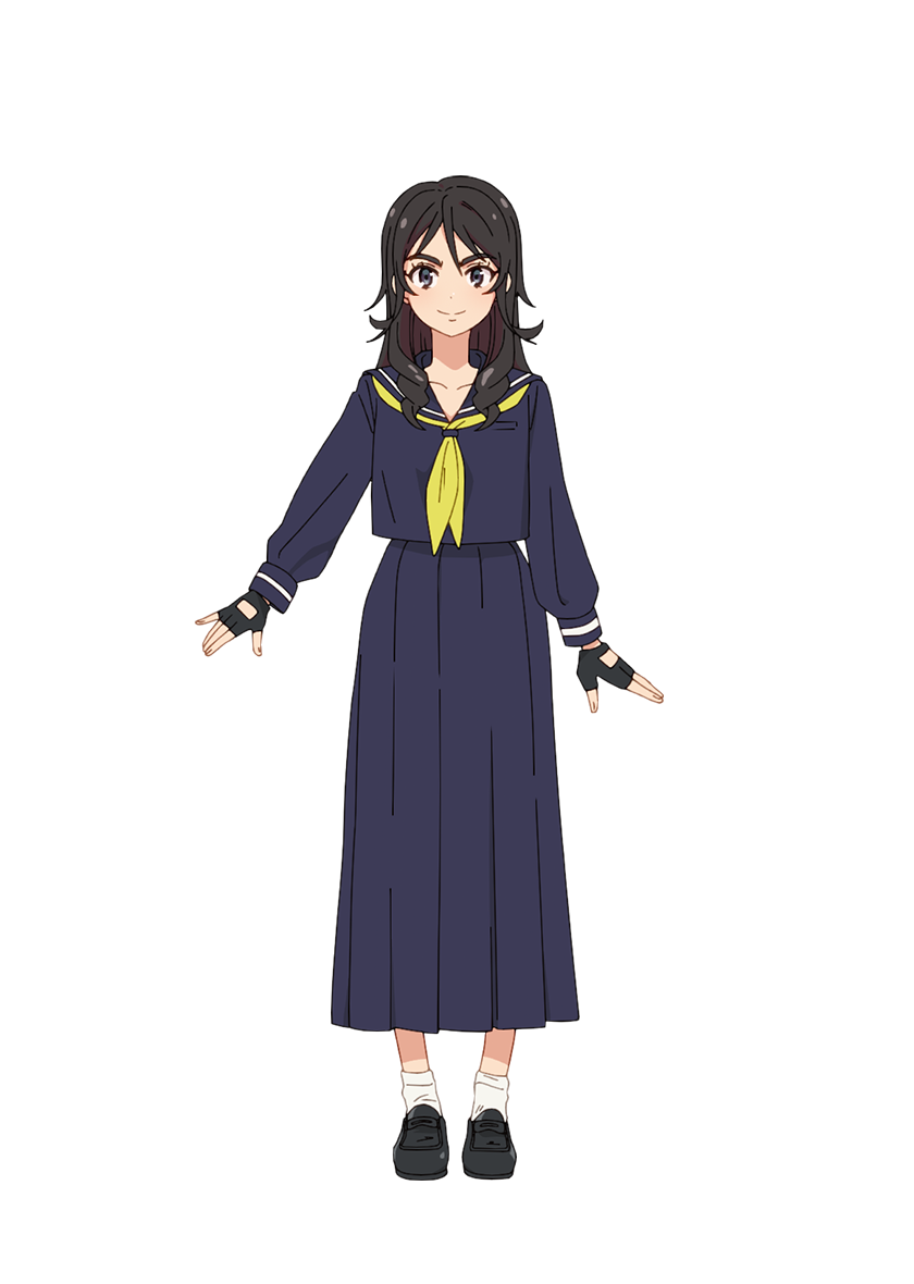 1girl, anime_coloring, arima_ryouta, aya_(mayonaka_punch), black_gloves, black_hair, black_sailor_collar, black_skirt