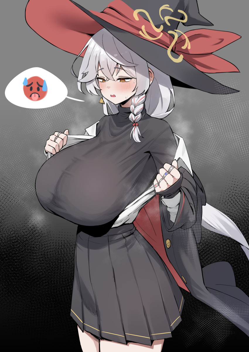 1girl, absurdres, animal_ears, black_skirt, blue_archive, blush, braid, breasts