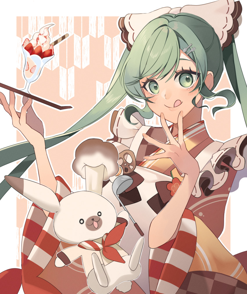 1girl, 1other, absurdres, apron, blush, chef_hat, closed_mouth, commentary