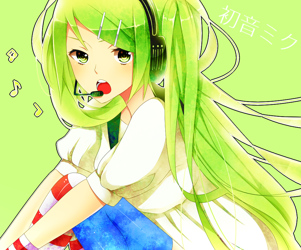 1girl, achiki, bad_id, bad_pixiv_id, female_focus, green_background, green_eyes, green_hair