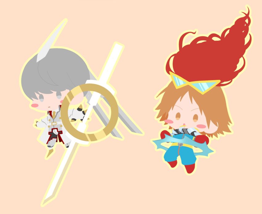 2boys, blush, brown_eyes, brown_hair, chibi, chibi_only, closed_mouth, coat