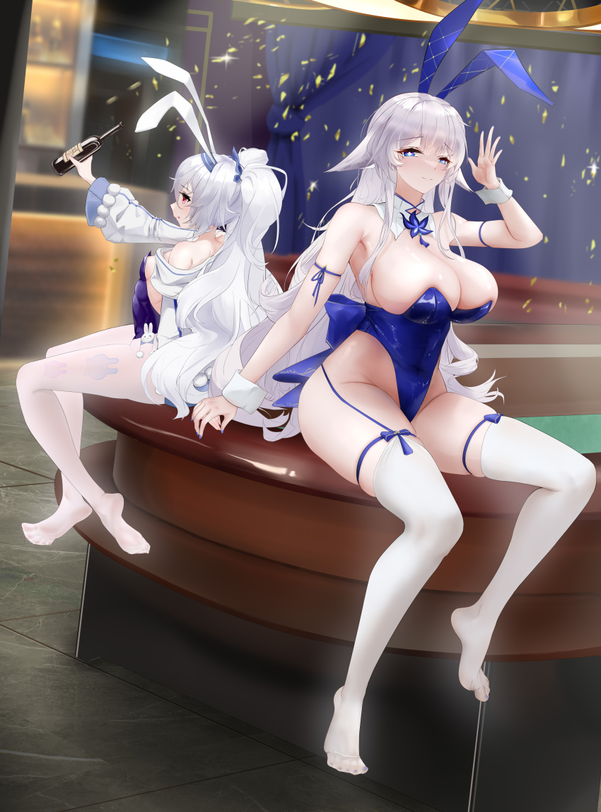 +_+, 2girls, absurdres, ahigashi_(3098644761), animal_ear_hairband, animal_ears, azur_lane, bare_shoulders