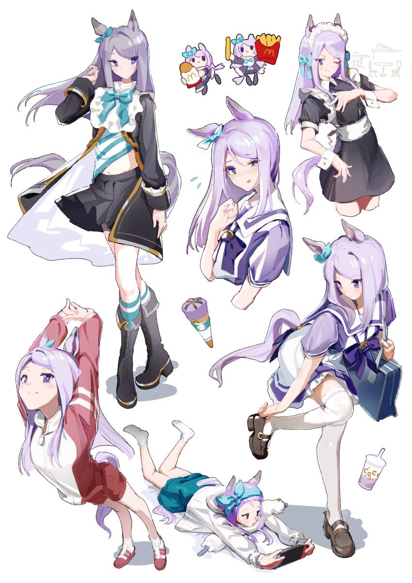 1girl, absurdres, alternate_costume, animal_ears, aqua_bow, black_boots, black_dress, black_jacket