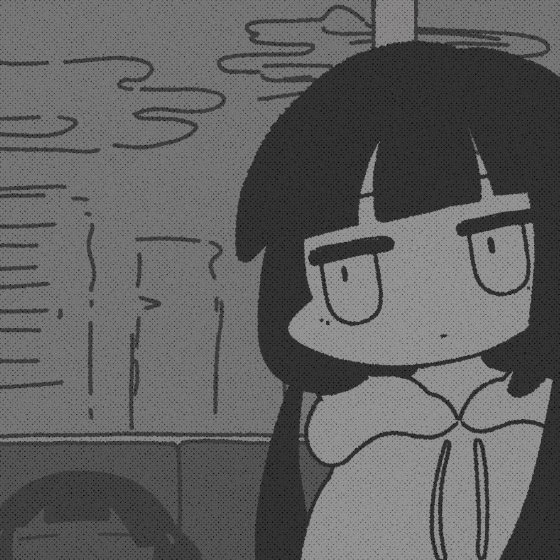 1girl, animated, animated_gif, arrow_(symbol), blunt_bangs, closed_mouth, drawstring, expressionless, greyscale, hishimatope, hood, hood_down, hoodie, lagtrain_(vocaloid), long_hair, looping_animation, low_twintails, monochrome, osage_(nukunuku_nigirimeshi), sitting, solo, train_interior, twintails, upper_body
