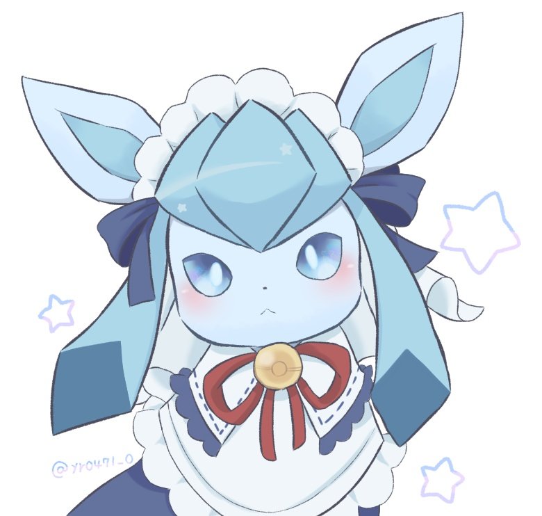 :<, blush, closed_mouth, clothed_pokemon, commentary_request, frills, gen_4_pokemon, glaceon