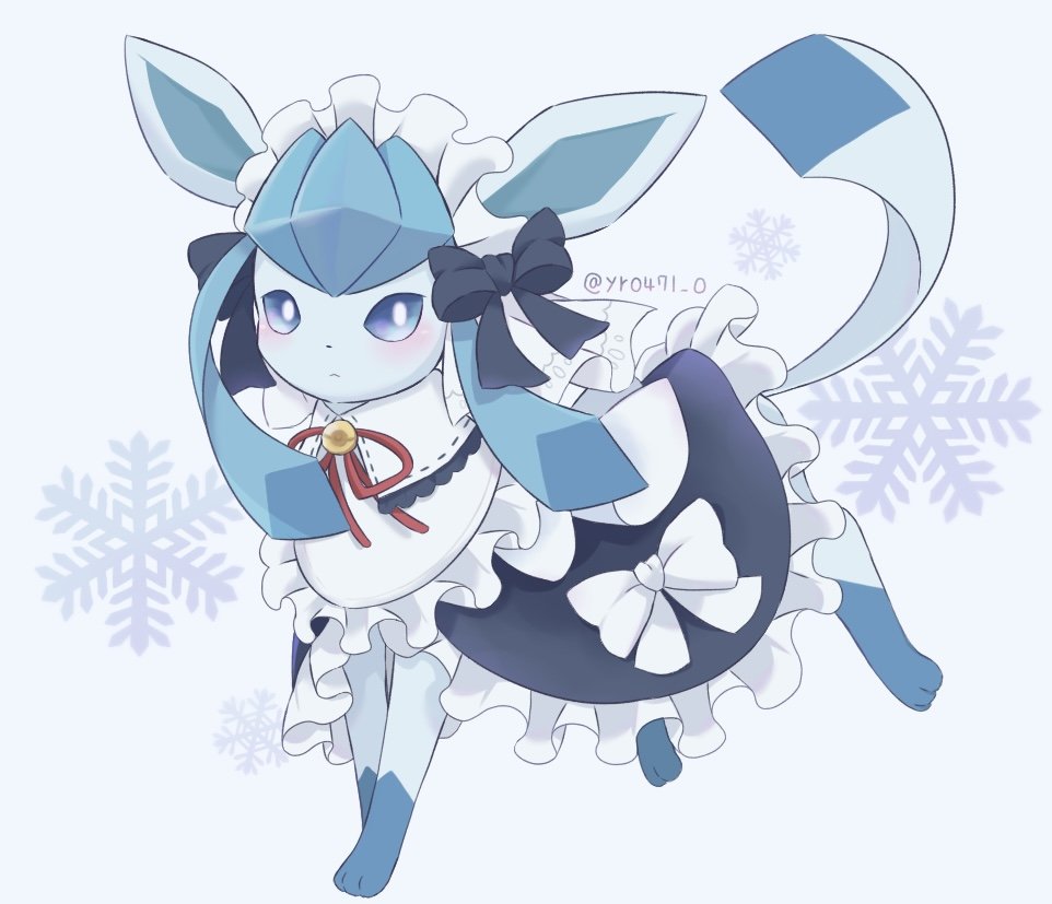 blue_eyes, blush, closed_mouth, clothed_pokemon, commentary_request, dress, frilled_dress, frills