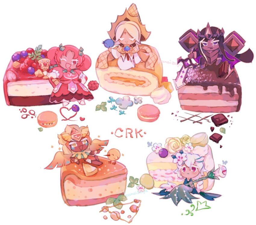 2boys, 3girls, :d, :o, ;d, absurdly_long_hair, alt_text, animal