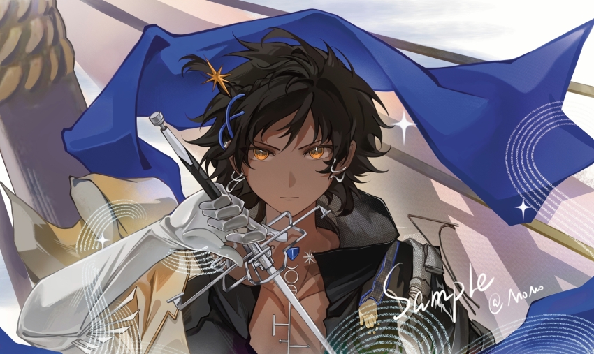 1boy, absurdres, arknights, black_hair, black_shirt, chinese_commentary, collarbone, commentary_request