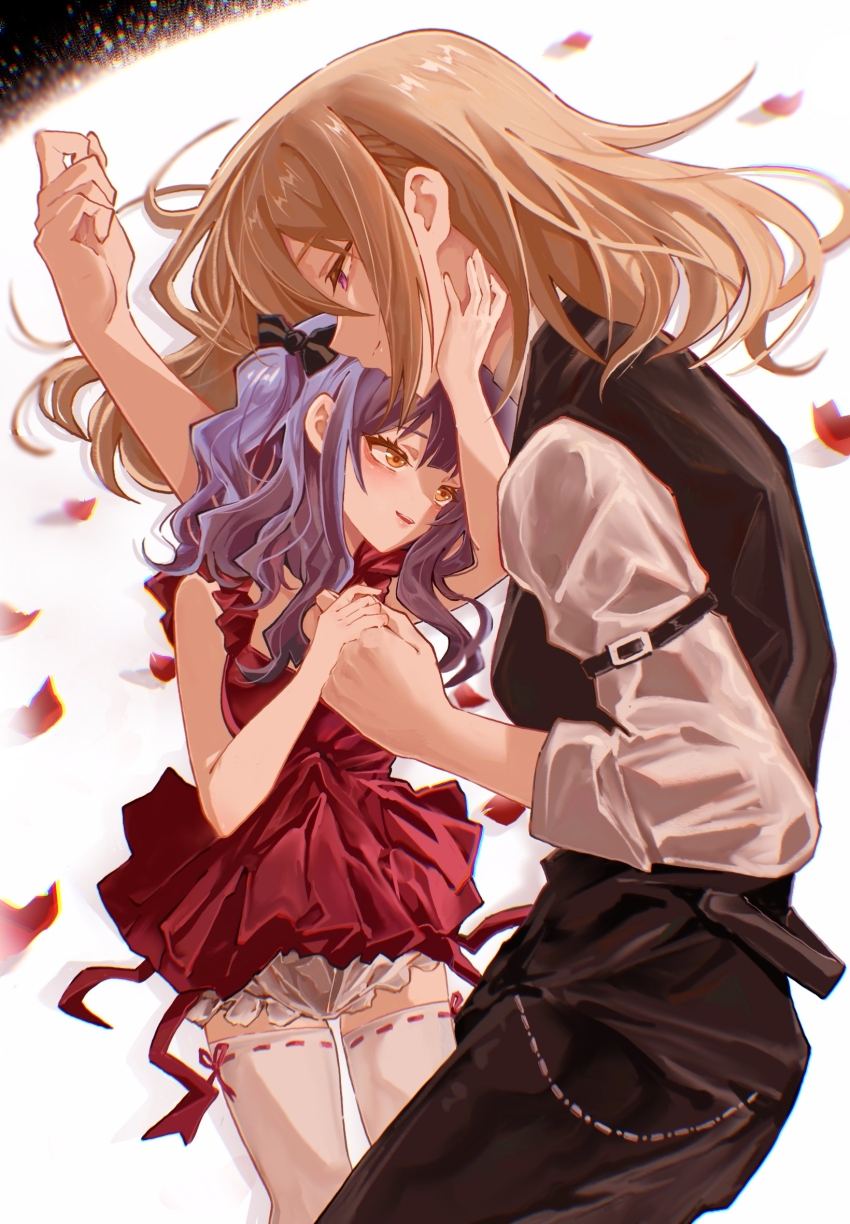 2girls, age_difference, aged_down, bang_dream!, bang_dream!_it's_mygo!!!!!, black_ribbon, black_vest, blonde_hair