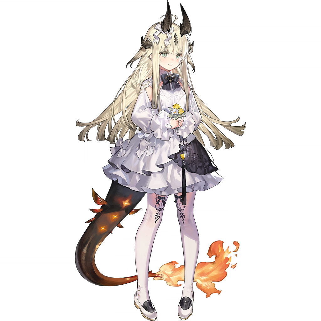 1girl, aged_down, arknights, blonde_hair, blue_eyes, dragon_girl, dragon_horns, dragon_tail