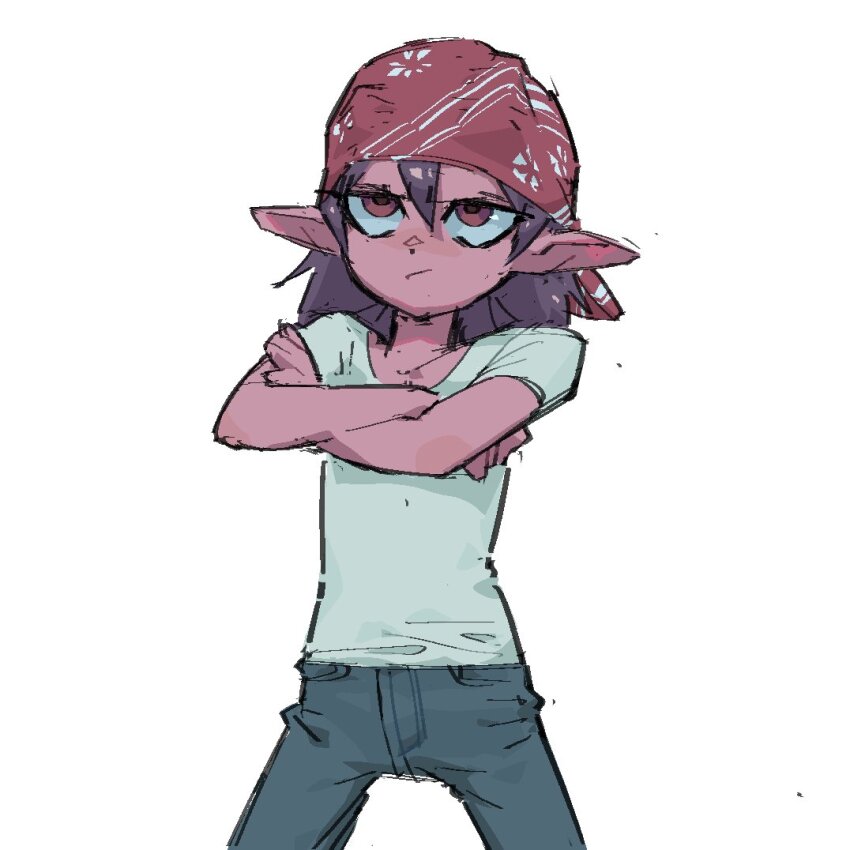 1girl, akane_(milky_galactic_universe), alien, artist_request, bandana, blue_pants, brown_hair, child