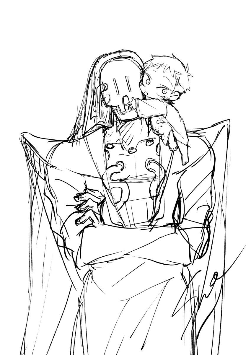 1boy, absurdres, aged_down, alien, alien_stage, baby, commentary_request, crossed_arms