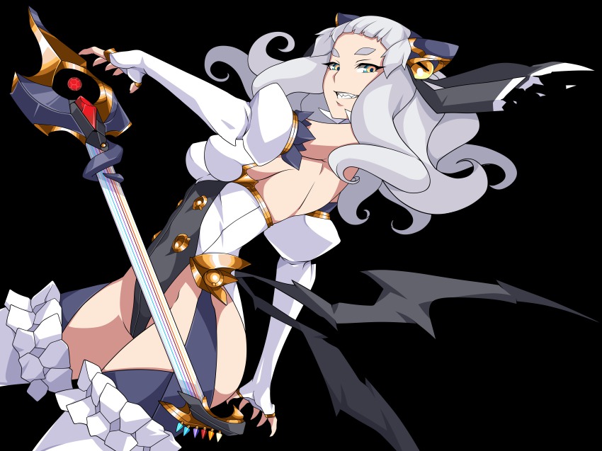 1girl, absurdres, arc_system_works, ban!_(bansankan), breasts, chaos_code, cthylla, cthylla_(chaos_code), derivative_work, female_focus, fk_digital, highres, magical_girl, sharp_teeth, solo, teeth, transparent_background, vector_trace, white_hair, yellow_eyes