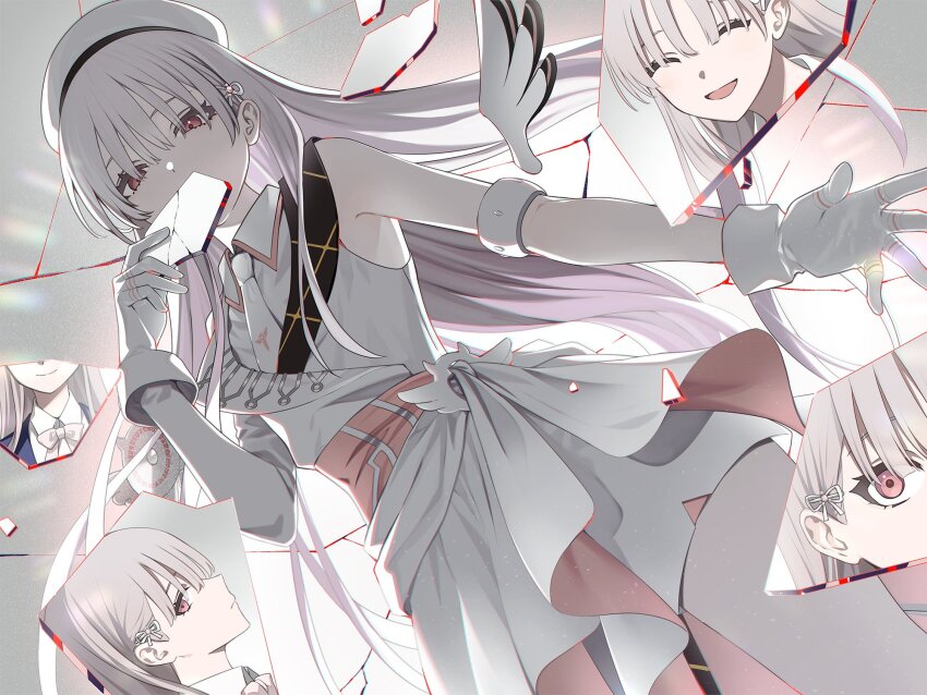 1girl, arisaka_aruka, countdown_illustration, crack, cracked_glass, detached_wings, dress, fucodoku