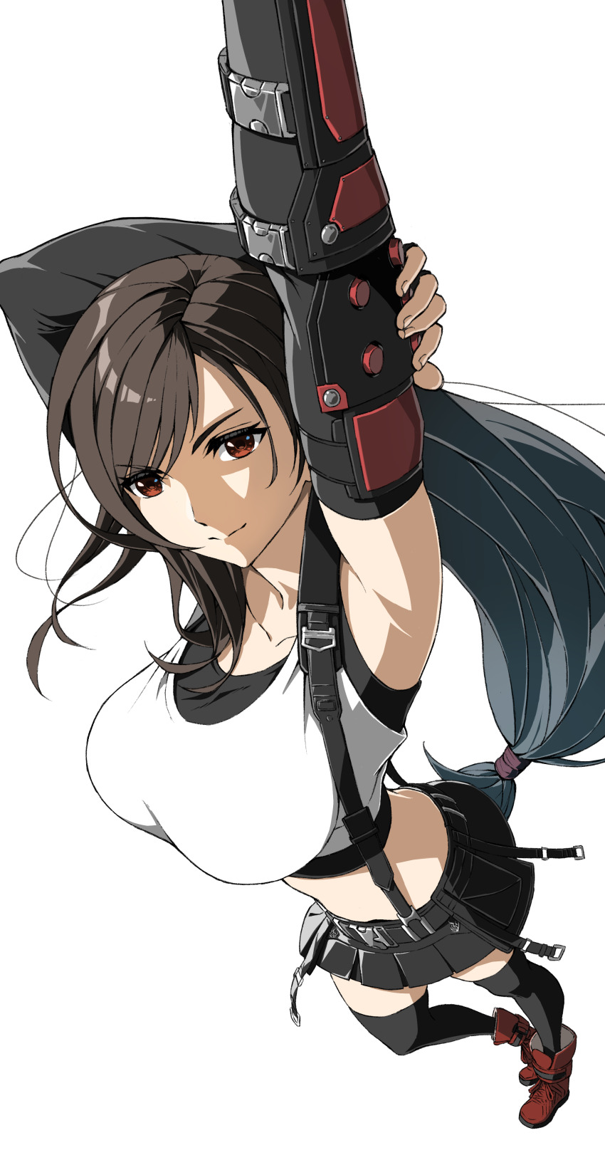 1girl, absurdres, arm_out_of_frame, armpits, arms_up, birthday, black_gloves, black_hair