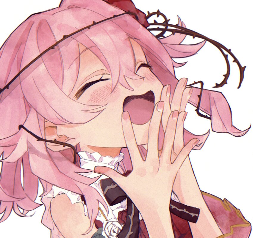 1girl, highres, laughing, mmm_toi0, nijisanji, nijisanji_en, pink_hair, rosemi_lovelock