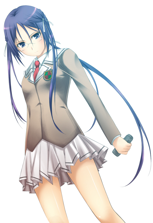 1girl, arisugawa_rena, blue_eyes, blue_hair, buttons, cowboy_shot, emblem, expressionless