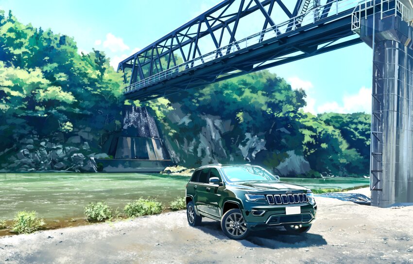 absurdres, car, day, highres, jeep_(company), jeep_grand_cherokee, karasu_(hageabura-jr), ladder