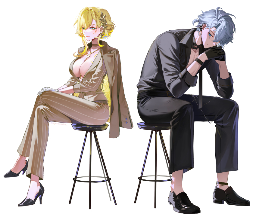 1boy, 1girl, absurdres, aglaea_(fashion)_(honkai:_star_rail), aglaea_(honkai:_star_rail), ahoge, antenna_hair, asymmetrical_sidelocks