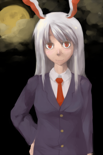 1girl, animal_ears, rabbit_ears, female_focus, kome_(404), lowres, moon, outdoors