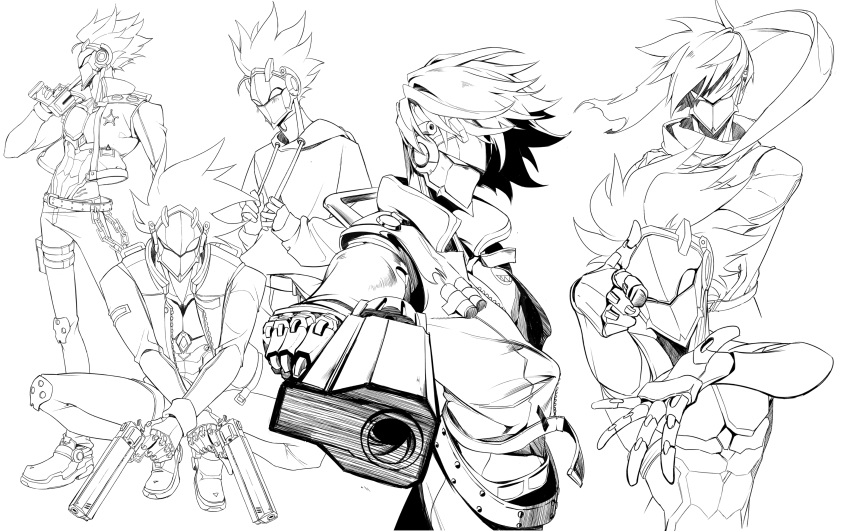 1boy, abs, absurdres, aiming, aiming_at_viewer, arm_up, bare_pectorals, belt