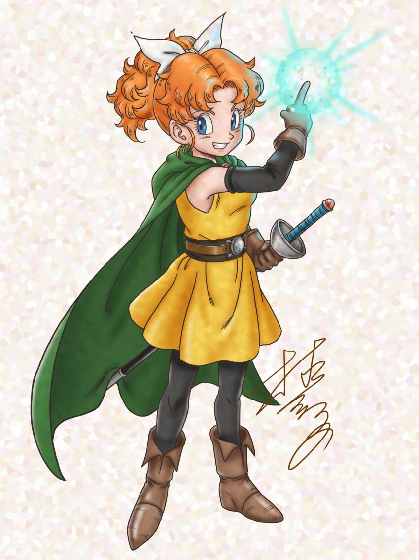 1girl, adversarial_noise, black_pantyhose, black_sleeves, blue_eyes, bow, brown_gloves, brown_shoes