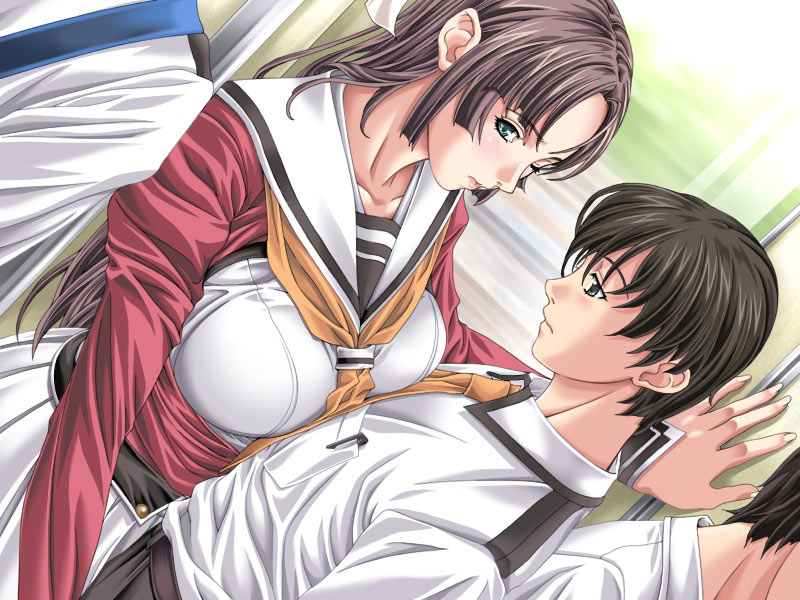 00s, 1boy, 1girl, against_wall, aqua_eyes, arm_support, averting_eyes, black_eyes, black_hair, blazer, blush, breast_on_chest, breast_press, breasts, brother_and_sister, brown_hair, buttons, cleavage_(game), dutch_angle, embarrassed, empress_(studio), fingernails, game_cg, green_eyes, grey_hair, hair_ribbon, hetero, huge_breasts, incest, inseki, jacket, large_breasts, lips, long_fingernails, long_hair, motion_blur, necktie, one_eye_closed, open_clothes, open_shirt, parted_bangs, pen, pleated_skirt, profile, ribbon, school_uniform, sei_shoujo, serafuku, shirt, short_hair, siblings, sidelocks, skirt, standing, stepbrother_and_stepsister, stepsiblings, toudou_erika, toudou_yuuto, train, train_interior, very_long_hair, wince, window, wink