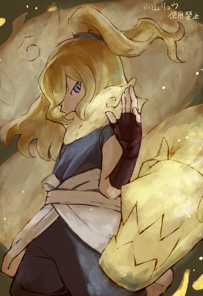 1boy, black_gloves, blonde_hair, blue_eyes, fingerless_gloves, gloves, hair_over_one_eye, highres