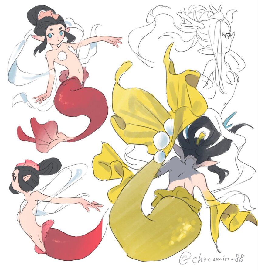 2girls, artist_name, bikini, black_hair, blue_eyes, chocomin_88, hagoromo, highres