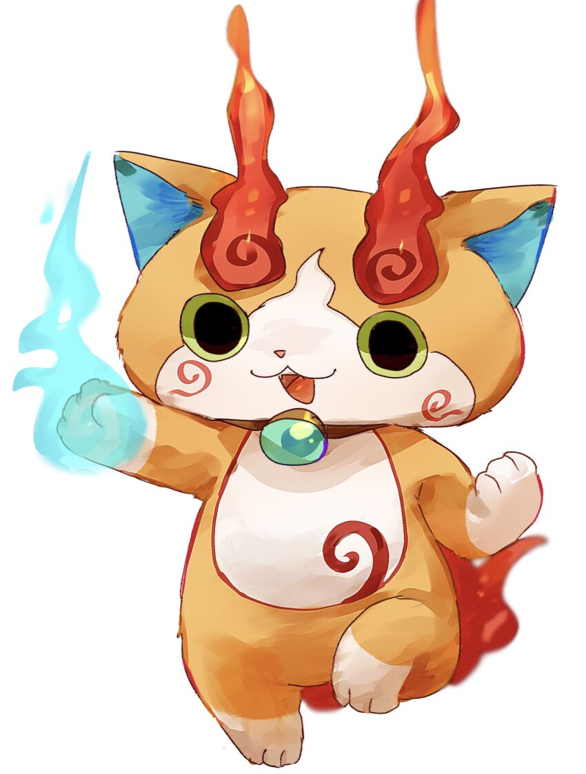 blue_fire, chibikemo, fire, highres, jibakoma, looking_at_viewer, no_humans, orange_fur