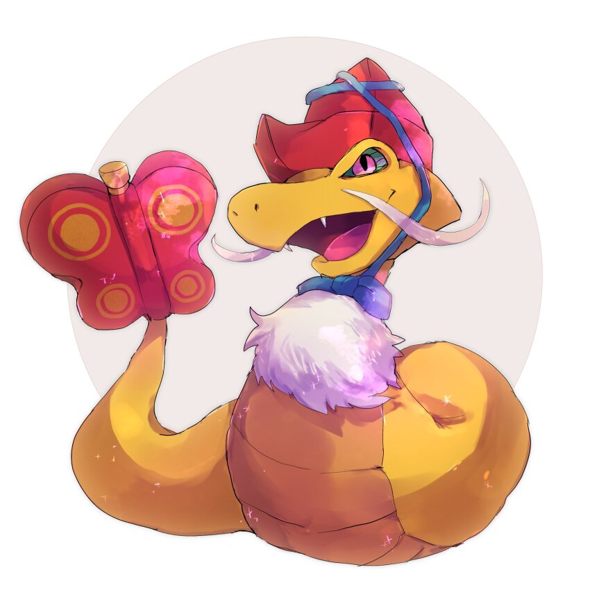 black_sclera, colored_sclera, hat, highres, mamushigyouji, no_humans, open_mouth, pink_eyes