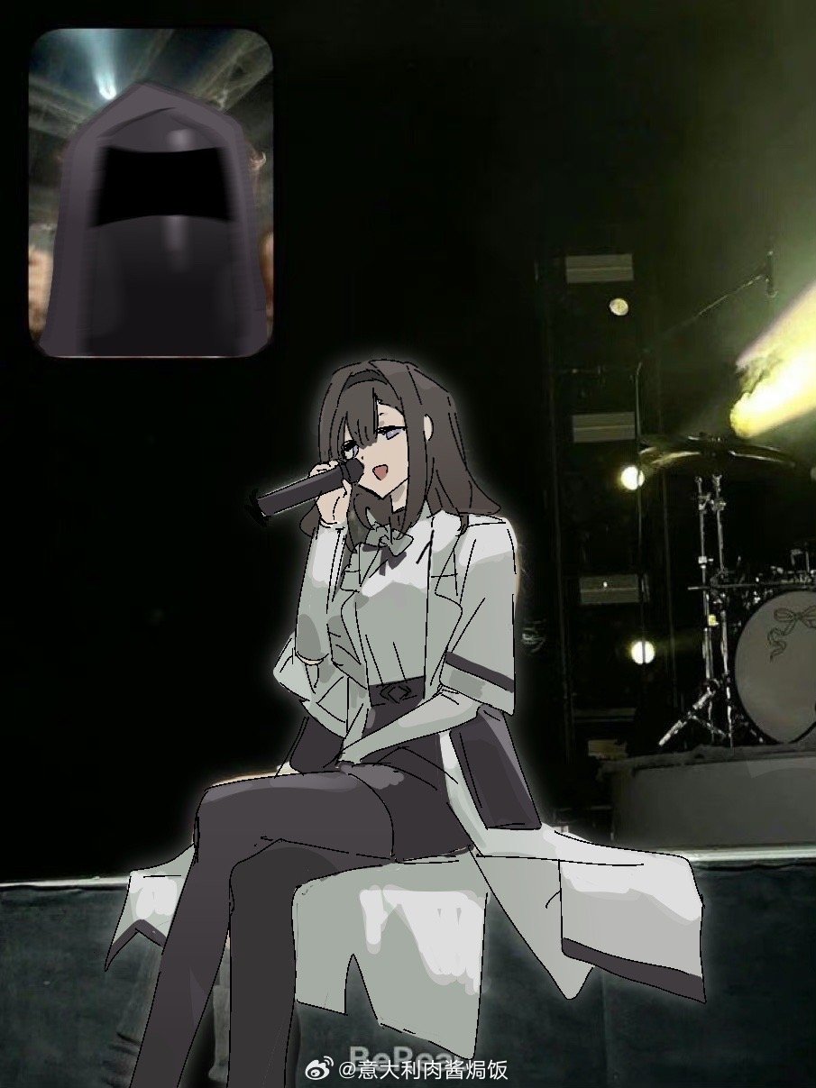 1girl, 1other, ambiguous_gender, arknights, artist_name, black_hairband, black_pantyhose, black_skirt