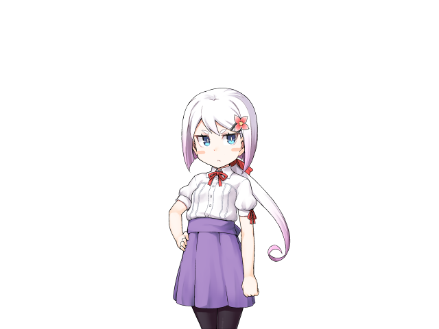 1girl, arm_at_side, blue_eyes, blush, breasts, closed_mouth, collared_shirt, expressionless