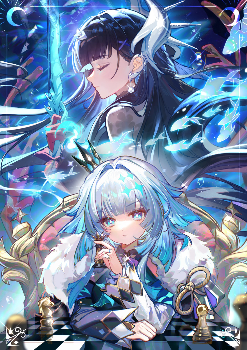 2girls, absurdres, art_relay, artist_collaboration, b_ga_b_ga_b, bad_bilibili_link, bad_link, black_hair