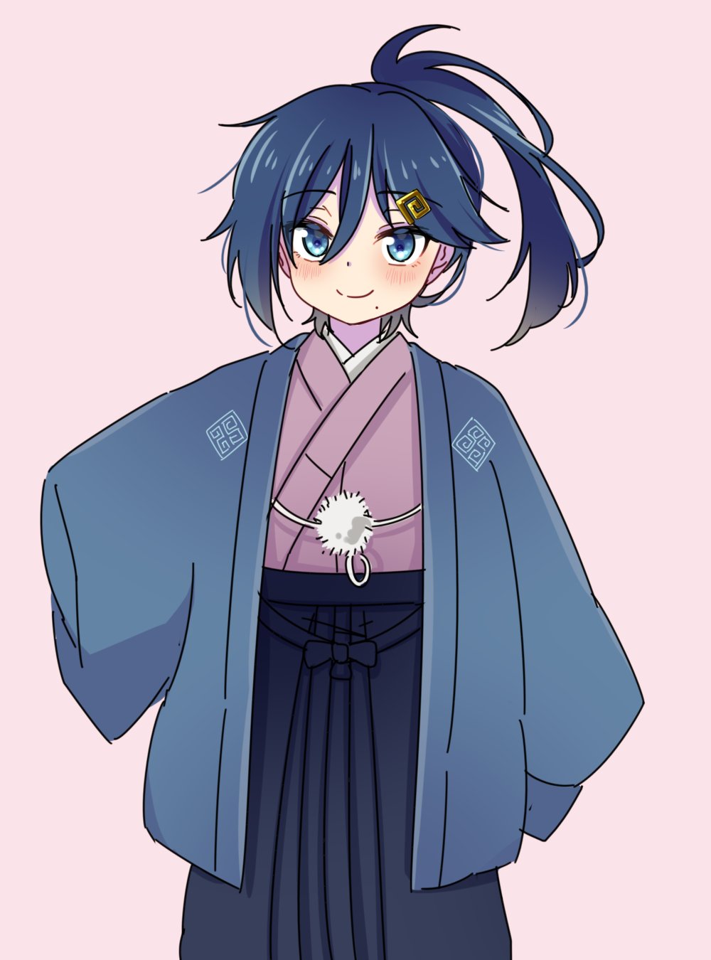 ahoge, blue_eyes, blue_hair, blush, cecilus_segmunt, closed_mouth, full_body, hair_ornament