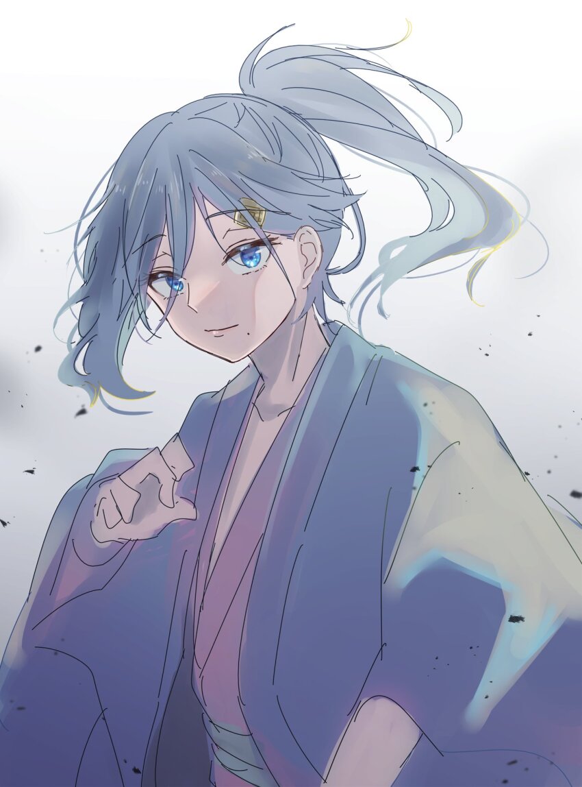 ahoge, blue_eyes, blue_hair, cecilus_segmunt, closed_mouth, debris, glowing, gradient_hair