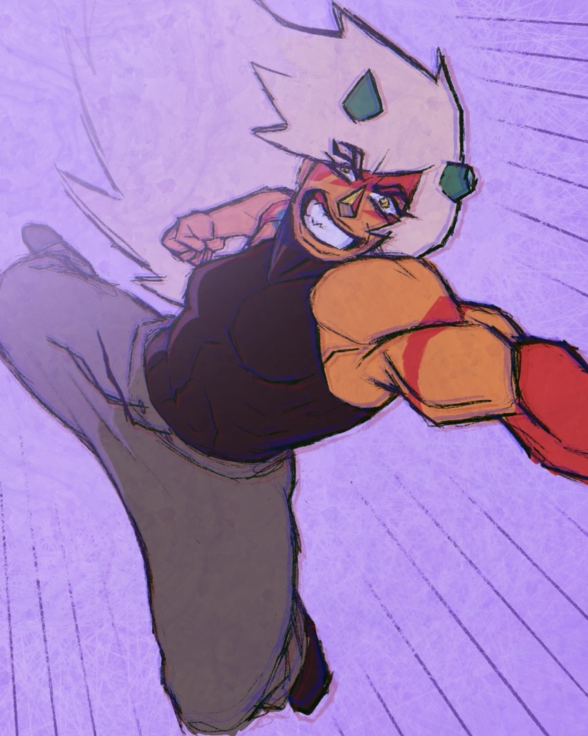 1girl, abs, alternate_costume, breasts, broken_horn, colored_skin, dreamscreep, gem