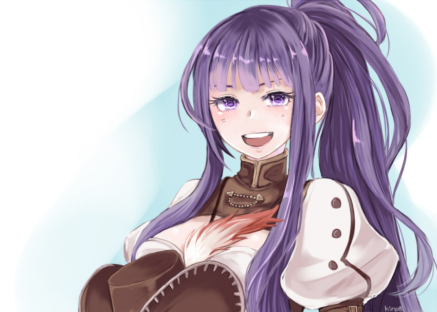 1girl, ace_(miracle_nikki), arm_belt, belt, belt_buckle, blue_background, blunt_bangs, breasts