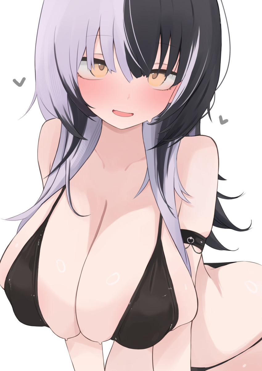 1girl, absurdres, arm_strap, bikini, black_bikini, black_hair, blush, breasts